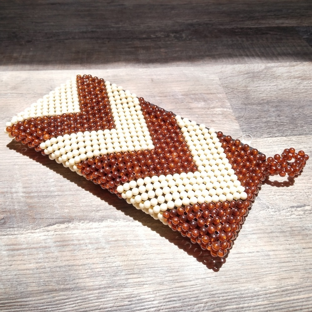 Vintage Root Beer Beaded Chevron Clutch